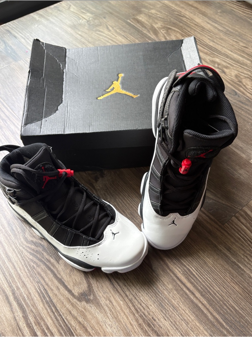 Mens Air JordansRetro 6 RINGS Black/White Varsity Red Basketball Sneakers Size 8